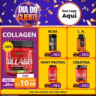 Modelo de Rede Social para Feed Facebook com o tema Dia do Cliente para Suplementos alimentares