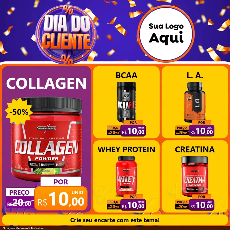 Modelo de Rede Social para Feed Facebook com o tema Dia do Cliente para Suplementos alimentares