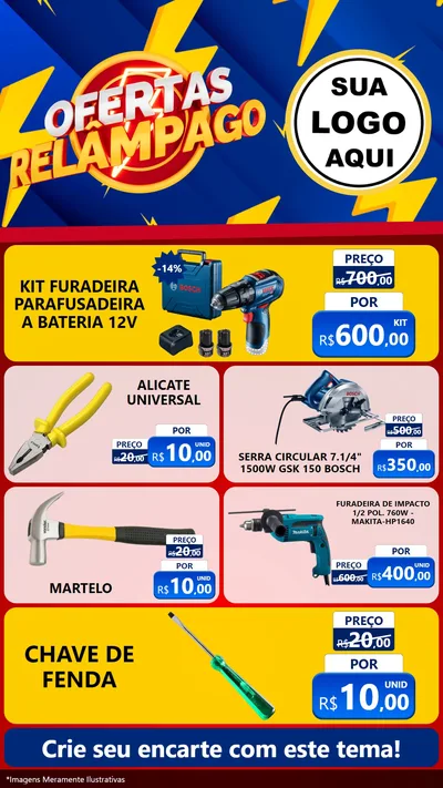 Modelo de TV para TV Vertical com o tema Ofertas Relâmpago para Maquinas e Ferramentas