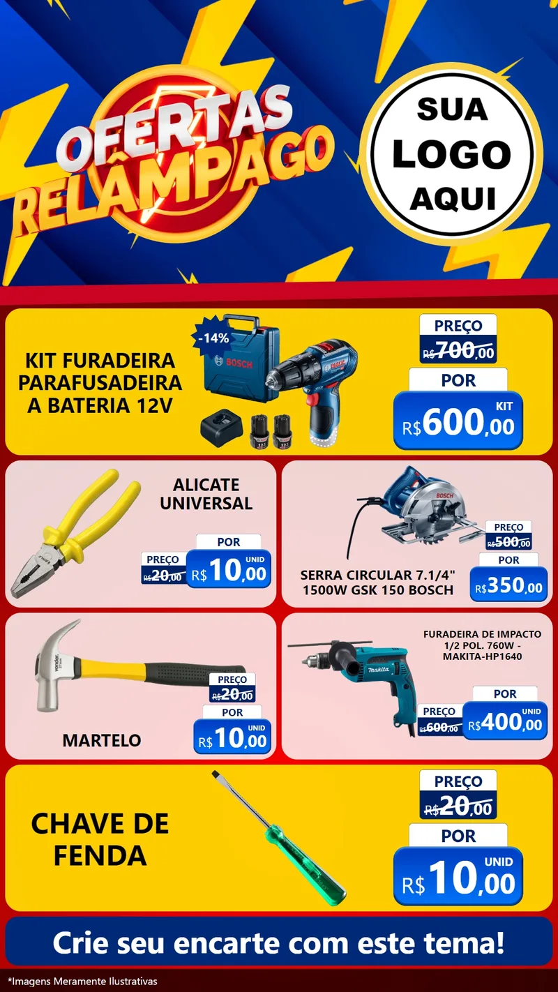 Modelo de TV para TV Vertical com o tema Ofertas Relâmpago para Maquinas e Ferramentas