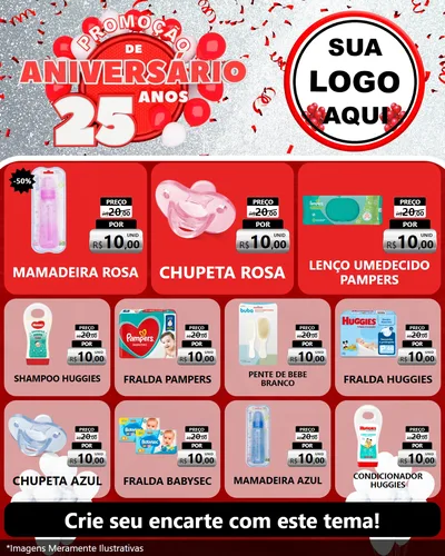 Modelo de Rede Social para Feed Instagram com o tema Promoção de Aniversário - 25Anos para Bebês
