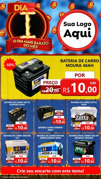 Modelo de Rede Social para Stories com o tema Dia I - O Dia Mais Barato Do Mês para Baterias Elétricas