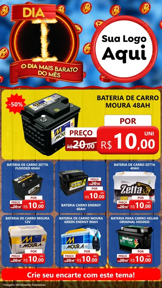 Modelo de Rede Social para Stories com o tema Dia I - O Dia Mais Barato Do Mês para Baterias Elétricas