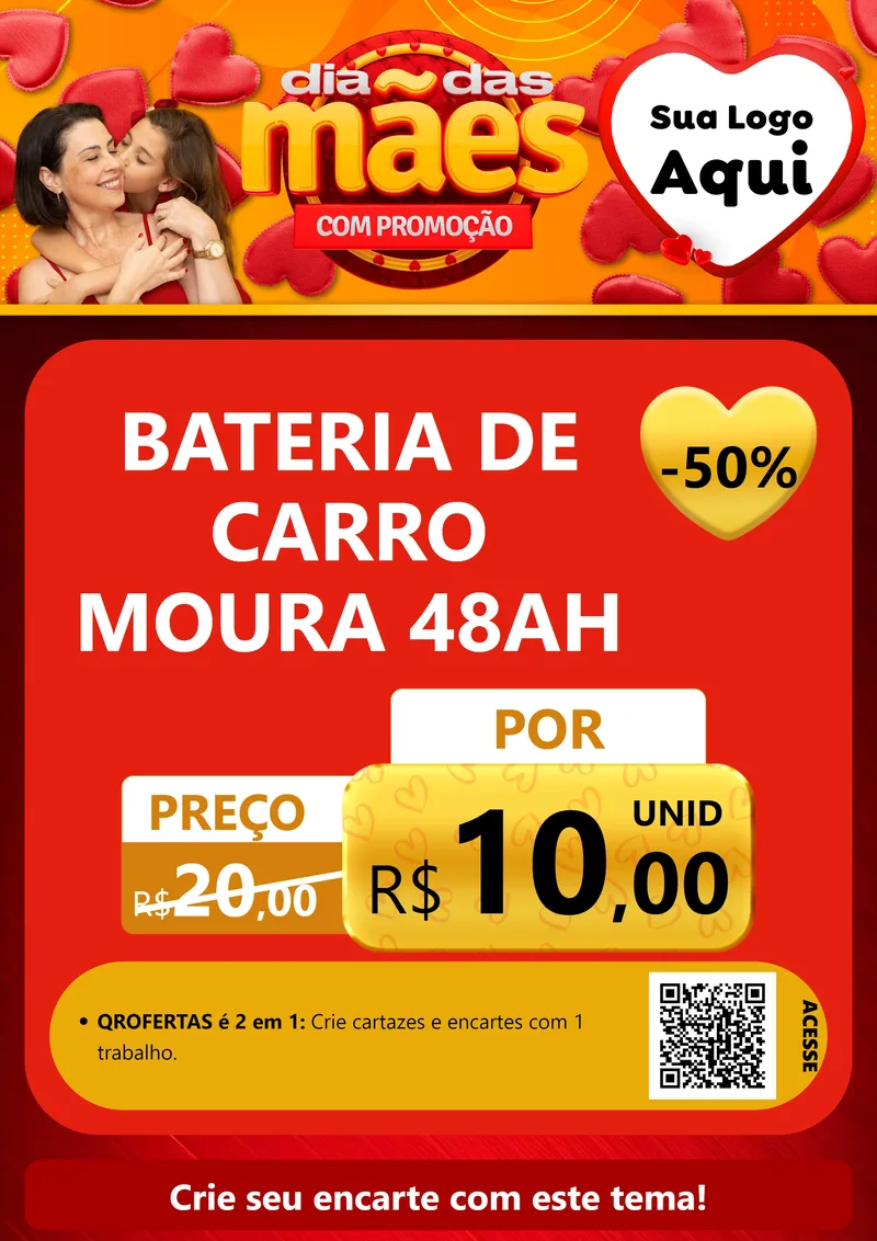 Modelo de Cartaz para Cartaz A4 Vertical com o tema Dia das Mães com Promoção para Baterias Elétricas