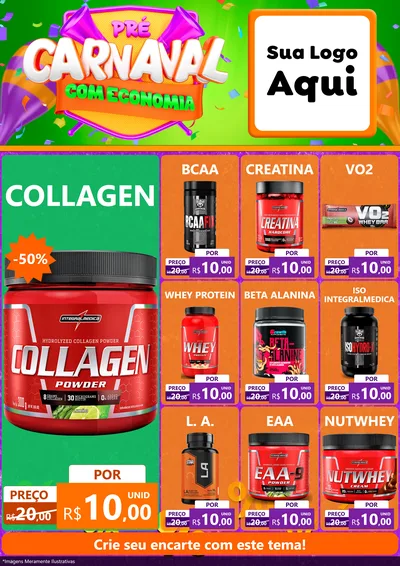 Modelo de Encarte para Encarte A4 Vertical com o tema Pré-Carnaval Com Economia para Suplementos alimentares