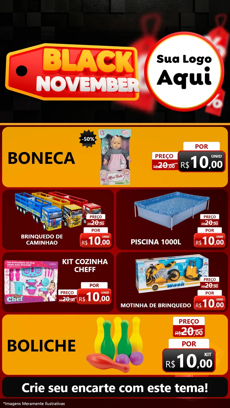 Modelo de TV para TV Vertical com o tema Black November para Brinquedos