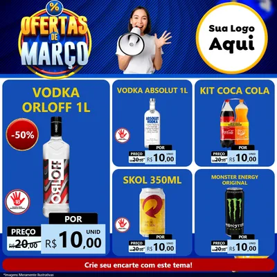 Modelo de Rede Social para Feed Facebook com o tema Ofertas de Março para Distribuidora de bebidas