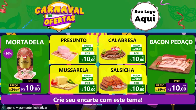 Modelo de TV para TV Horizontal com o tema Carnaval de Ofertas para Frios e Laticínios