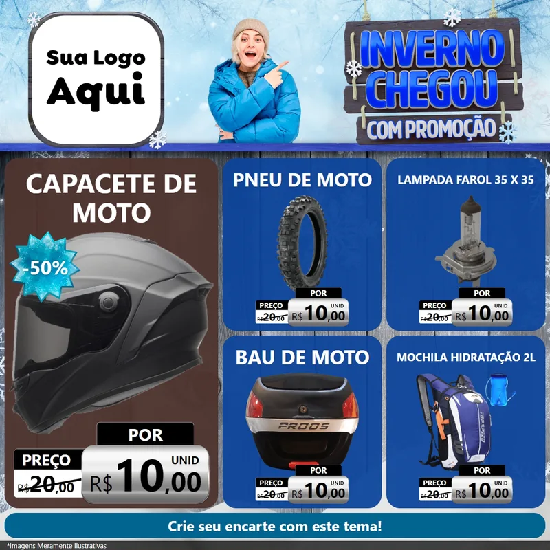 Modelo de Rede Social para Feed Facebook com o tema Inverno Chegou Com Promoção para Moto peças