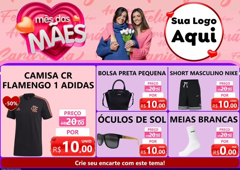 Modelo de Encarte para Encarte A4 Horizontal com o tema Mês Das Mães para Roupas e acessórios