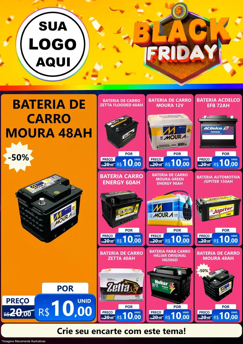 Modelo de Encarte para Encarte A4 Vertical com o tema Black Friday para Baterias Elétricas