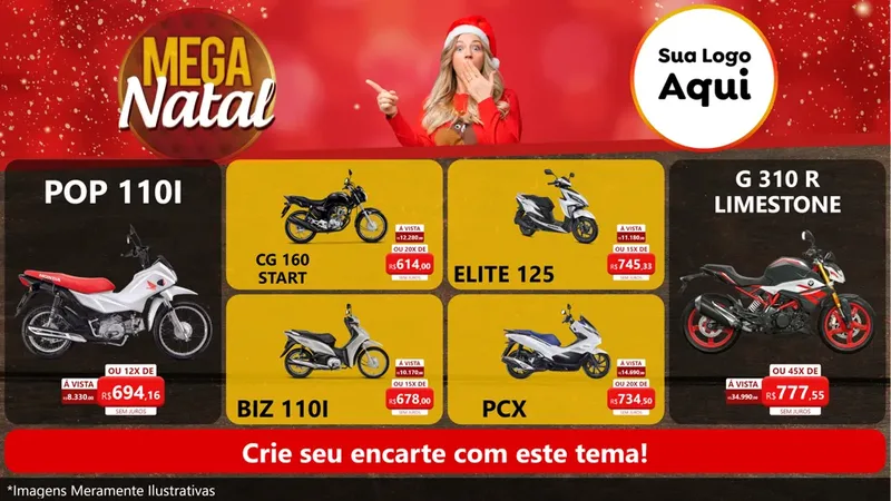Modelo de TV para TV Horizontal com o tema Mega Natal para Concessionaria de Motos