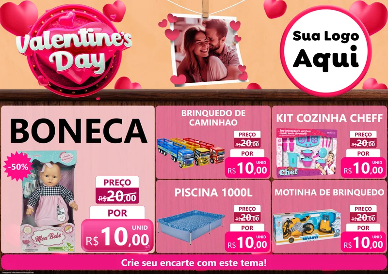 Modelo de Encarte para Encarte A4 Horizontal com o tema Valentine's Day para Brinquedos