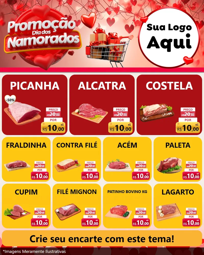 Modelo de Rede Social para Feed Instagram com o tema Promoção Dia dos Namorados para Açougue