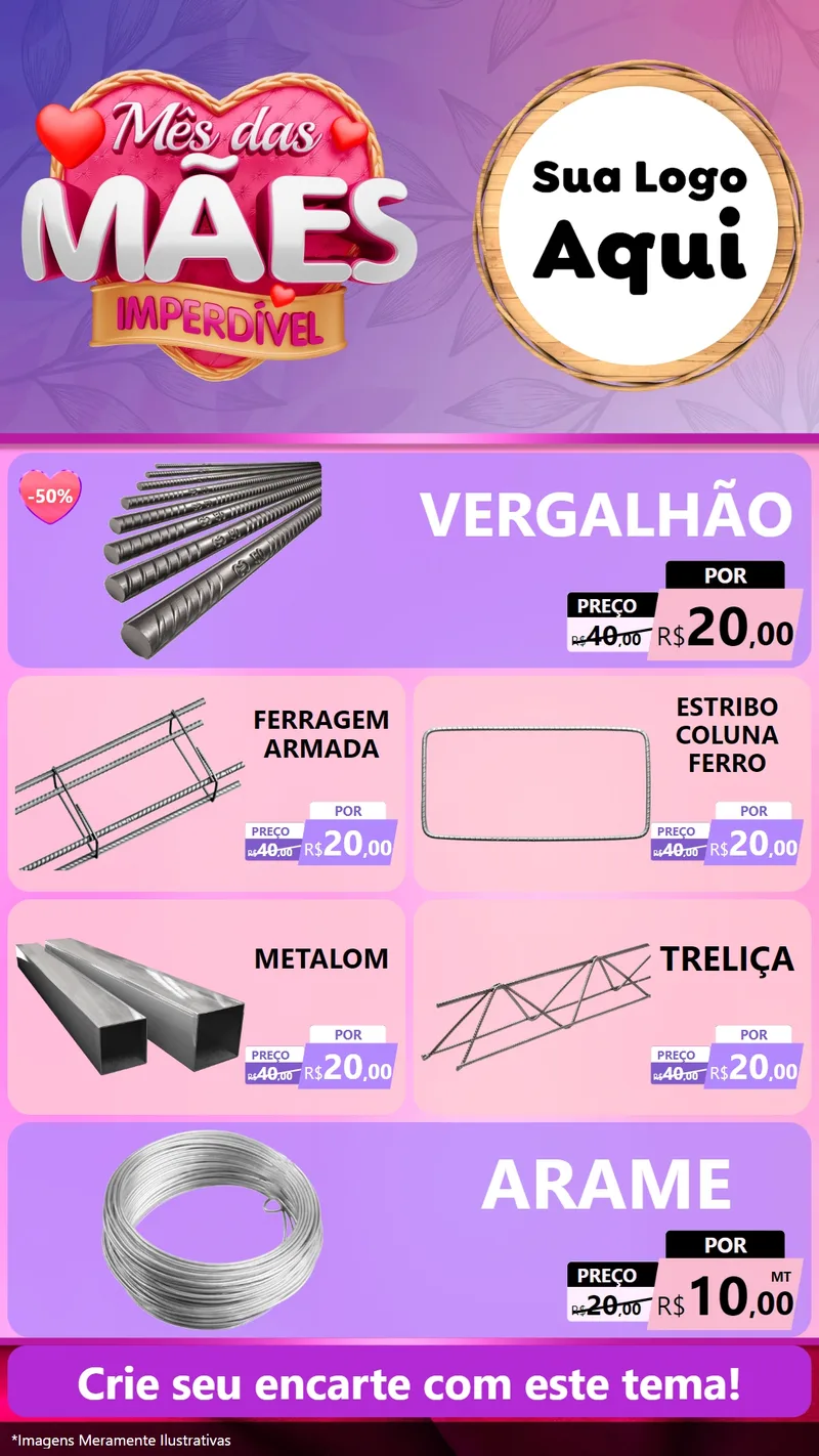 Modelo de TV para TV Vertical com o tema Mês das Mães Imperdível para Ferragens