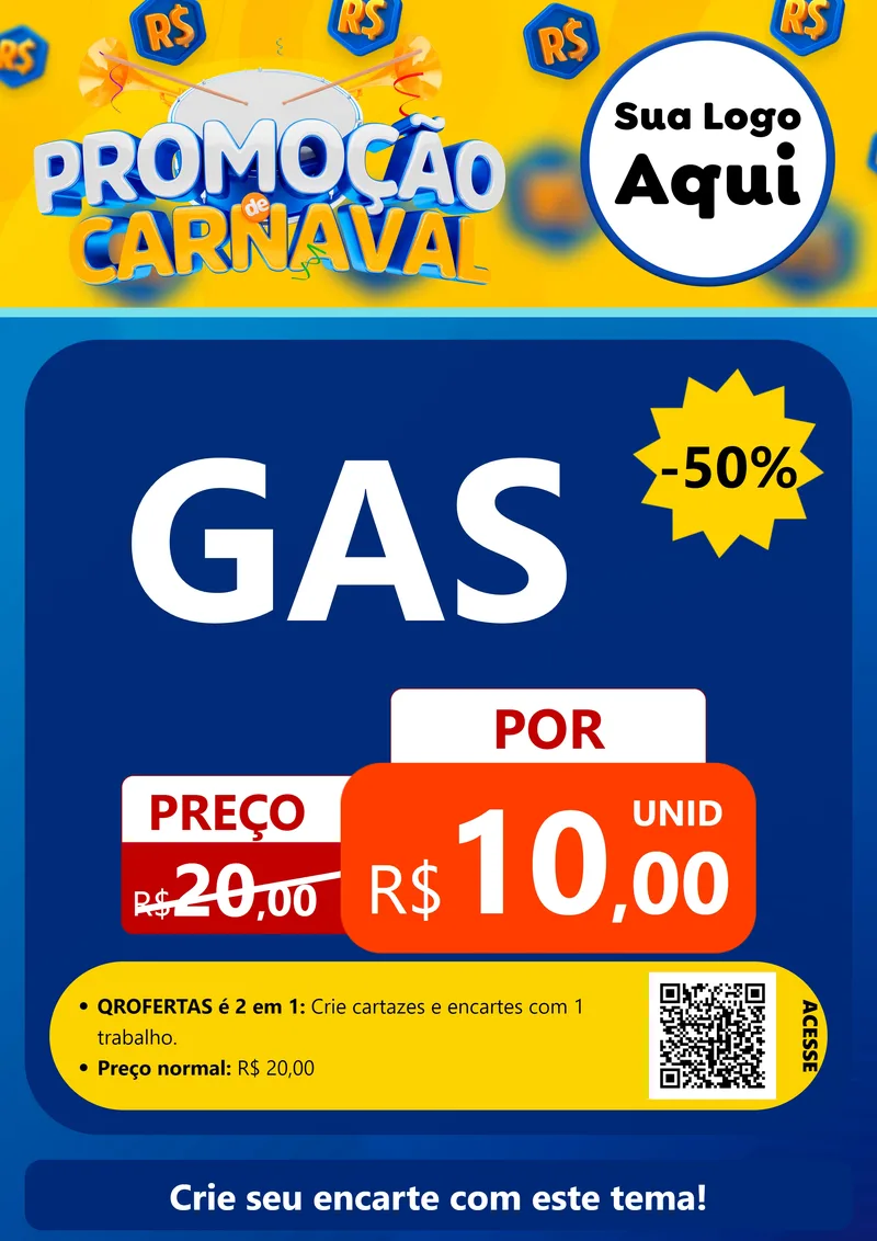 Modelo de Cartaz para Cartaz A4 Vertical com o tema Promoção de Carnaval para Água e gás
