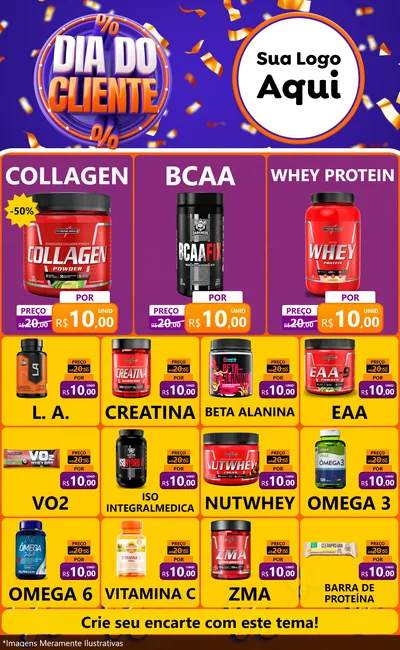 Modelo de Encarte para Encarte Grande com o tema Dia do Cliente para Suplementos alimentares
