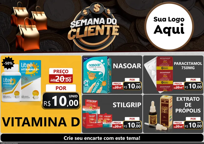 Modelo de Encarte para Encarte A4 Horizontal com o tema Semana do Cliente para Farmácia