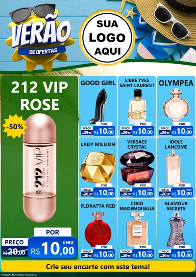 Modelo de Encarte para Encarte A4 Vertical com o tema Verão de Ofertas para Perfumes