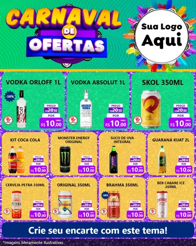 Modelo de Rede Social para Feed Instagram com o tema Carnaval de Ofertas para Distribuidora de bebidas