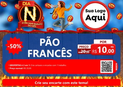 Modelo de Cartaz para Cartaz A4 Horizontal com o tema Dia N - O Dia Mais Barato Do Mês para Padaria