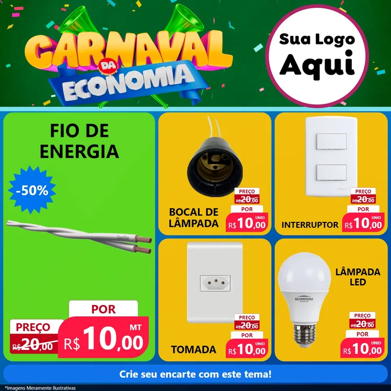 Modelo de Rede Social para Feed Facebook com o tema Carnaval da Economia para Materiais Elétricos