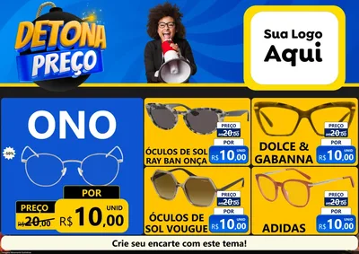 Modelo de Encarte para Encarte A4 Horizontal com o tema Detona Preços para Óticas