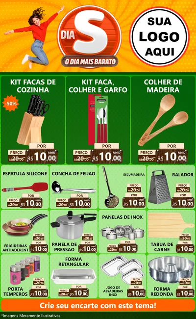Modelo de Encarte para Encarte Grande com o tema Dia S - O Dia Mais Barato para Utilidades Domésticas
