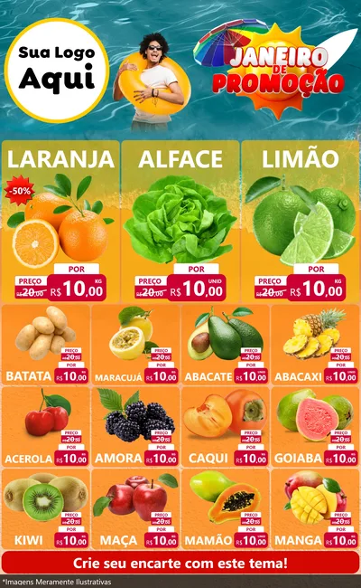 Modelo de Encarte para Encarte Grande com o tema Janeiro de Promoção para Hortifrúti