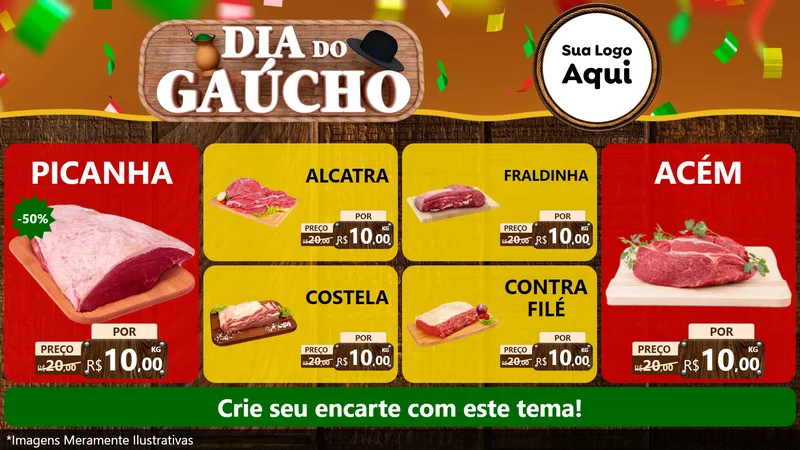 Modelo de TV para TV Horizontal com o tema Dia do Gaúcho para Açougue