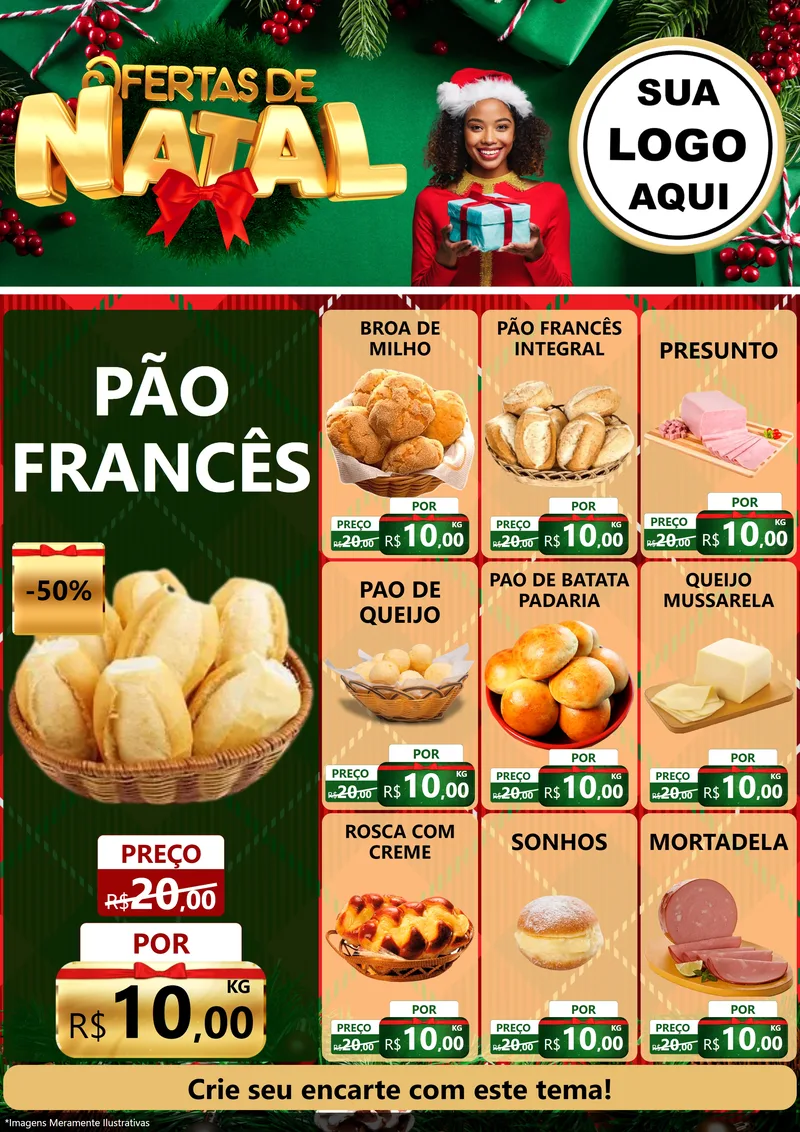 Modelo de Encarte para Encarte A4 Vertical com o tema Ofertas de Natal para Padaria
