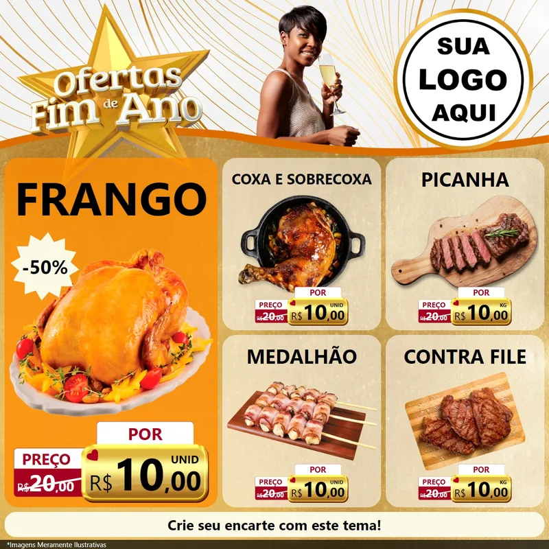 Modelo de Rede Social para Feed Facebook com o tema Ofertas Fim de Ano para Assados