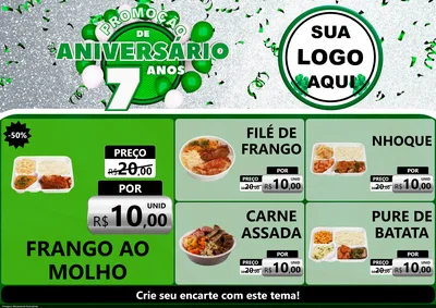 Modelo de Encarte para Encarte A4 Horizontal com o tema Promoção de Aniversário - 7 Anos para Restaurante