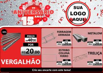 Modelo de Encarte para Encarte A4 Horizontal com o tema Promoção de Aniversário - 15 Anos para Ferragens