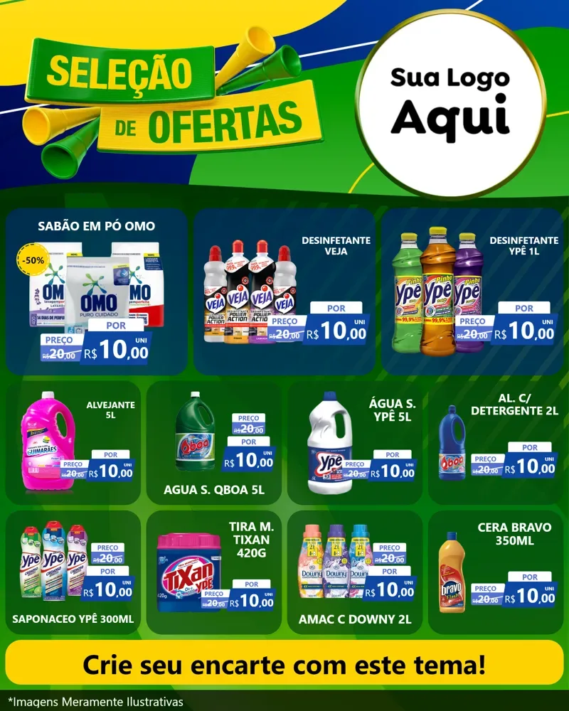 Modelo de Rede Social para Feed Instagram com o tema Seleção de Ofertas - Copa para Produtos de Limpeza