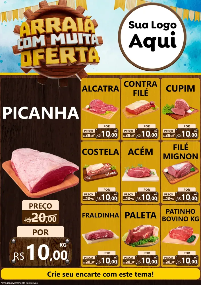Modelo de Encarte para Encarte A4 Vertical com o tema Ofertas de São João - Junina para Açougue