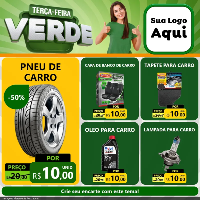 Modelo de Rede Social para Feed Facebook com o tema Terça - Feira Verde para Auto peças