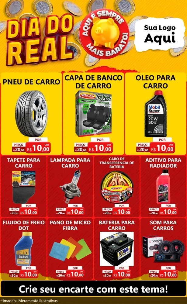 Modelo de Encarte para Encarte Grande com o tema Dia Do Real para Auto peças