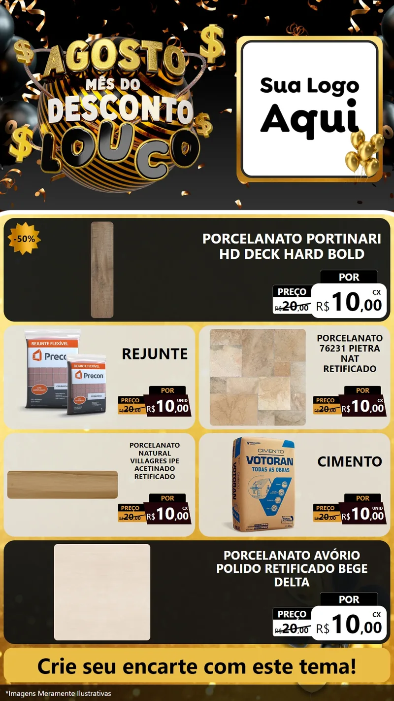 Modelo de TV para TV Vertical com o tema Agosto Mês do Desconto Louco para Pisos e revestimentos