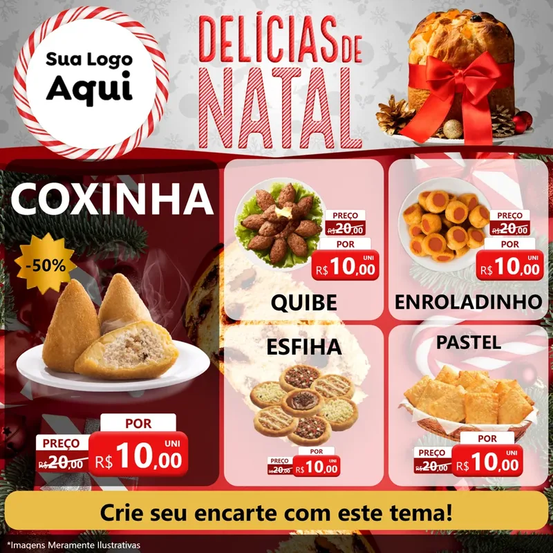Modelo de Rede Social para Feed Facebook com o tema Delícias de Natal para Salgadaria