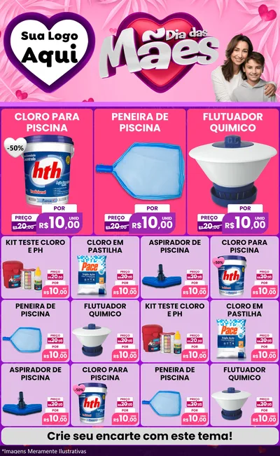 Modelo de Encarte para Encarte Grande com o tema Dia das Mães para Produtos para Piscina
