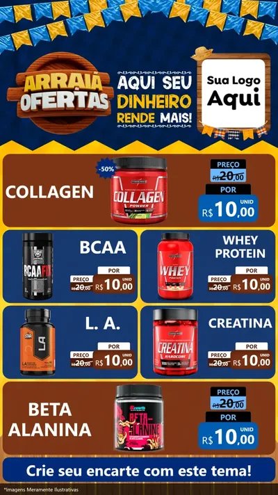 Modelo de TV para TV Vertical com o tema Arraiá de Ofertas - Junina para Suplementos alimentares
