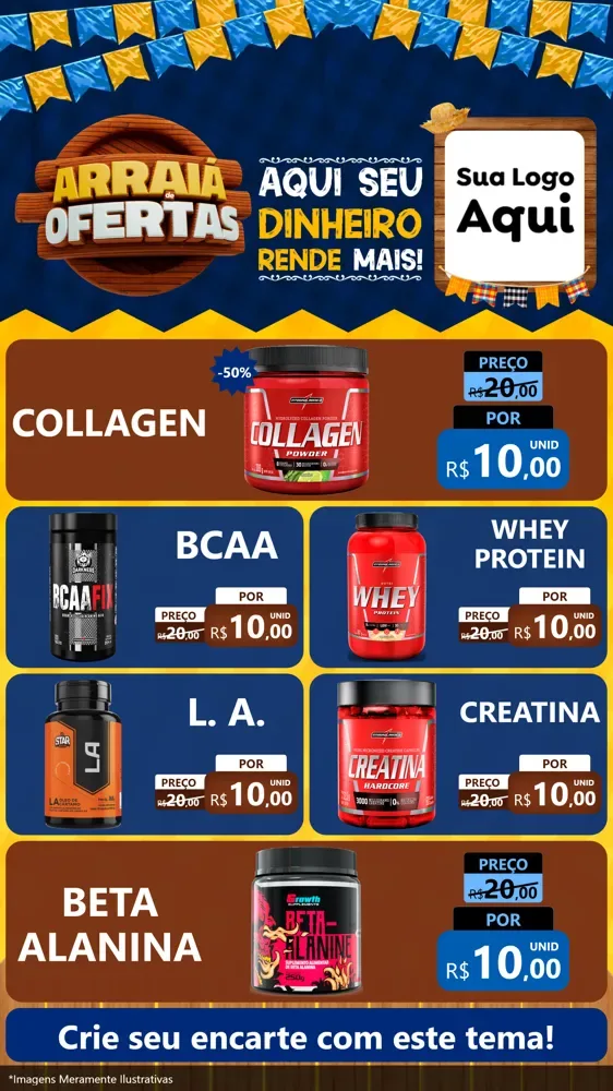 Modelo de TV para TV Vertical com o tema Arraiá de Ofertas - Junina para Suplementos alimentares