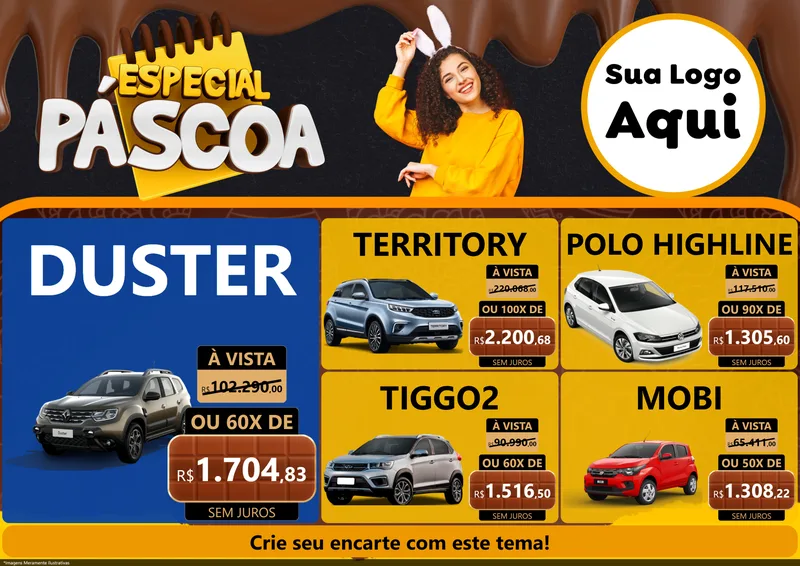 Modelo de Encarte para Encarte A4 Horizontal com o tema Especial Páscoa para Concessionaria de Carros