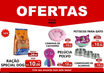 Modelo de Encarte para Encarte A4 Horizontal com o tema Ofertas Vermelho Cartaz para Pet Shop