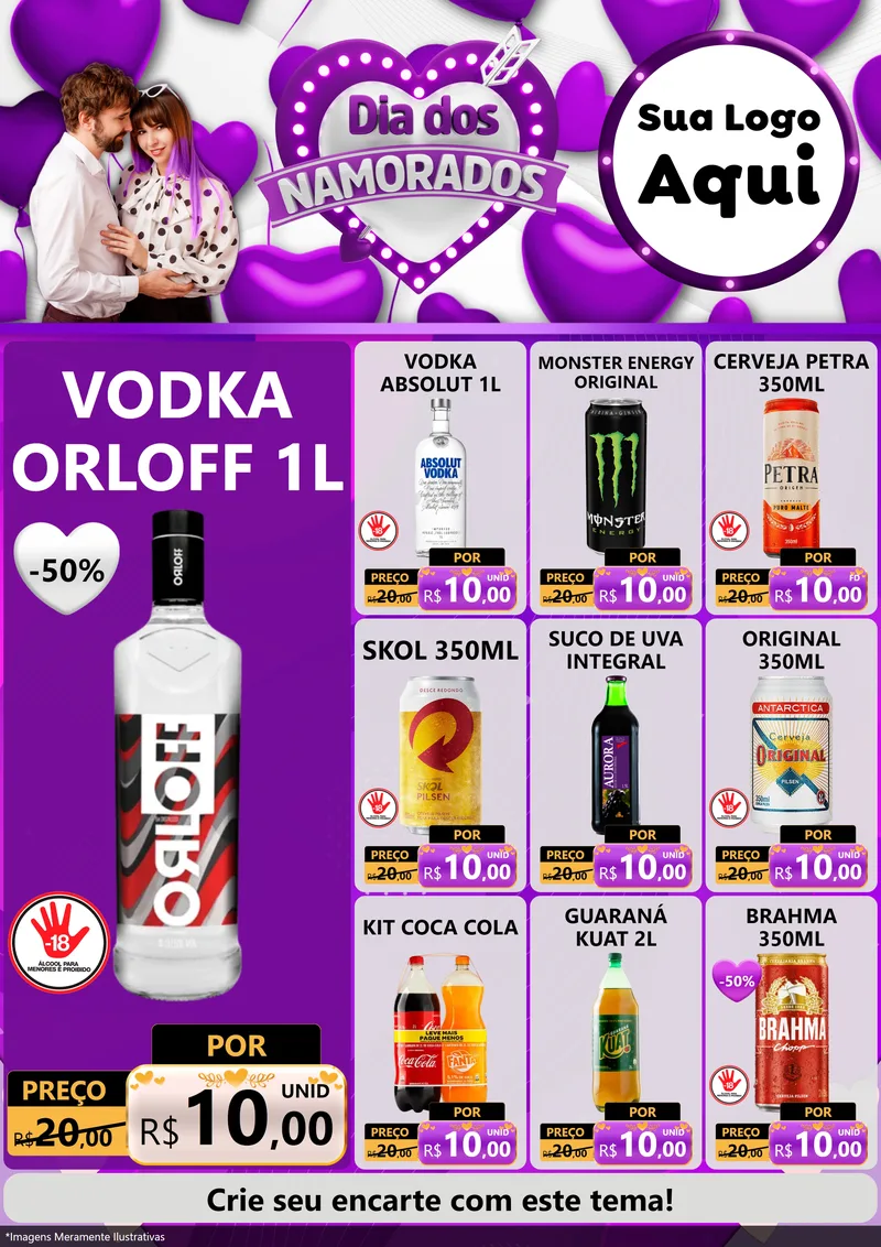 Modelo de Encarte para Encarte A4 Vertical com o tema Dia dos Namorados para Distribuidora de bebidas
