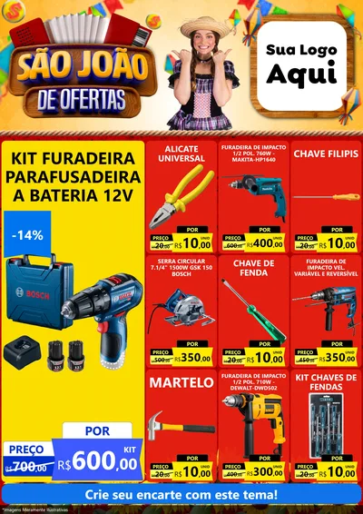 Modelo de Encarte para Encarte A4 Vertical com o tema São João de Ofertas para Maquinas e Ferramentas