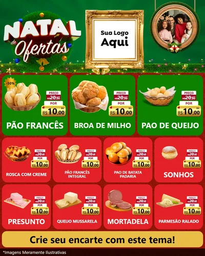 Modelo de Rede Social para Feed Instagram com o tema Natal de Ofertas para Padaria