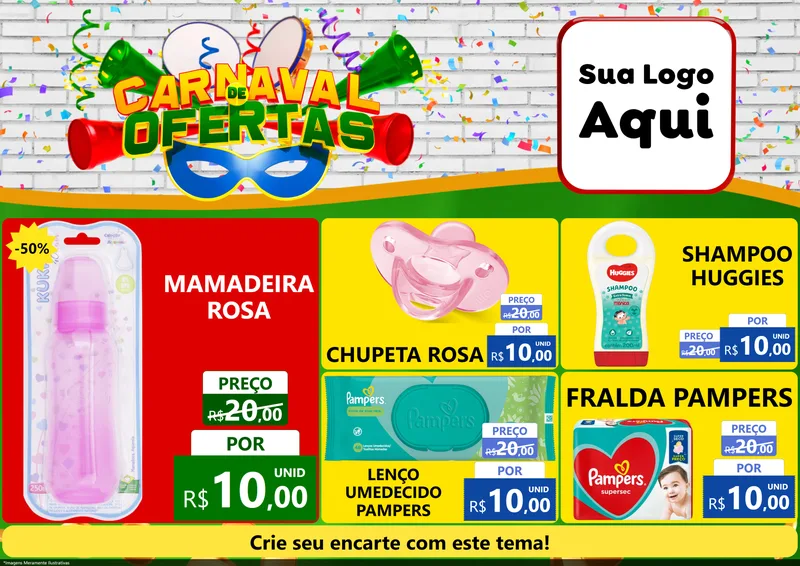Modelo de Encarte para Encarte A4 Horizontal com o tema Carnaval de Ofertas para Bebês