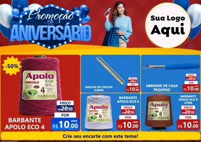 Modelo de Encarte para Encarte A4 Horizontal com o tema Promoção de Aniversário para Armarinho e Aviamentos